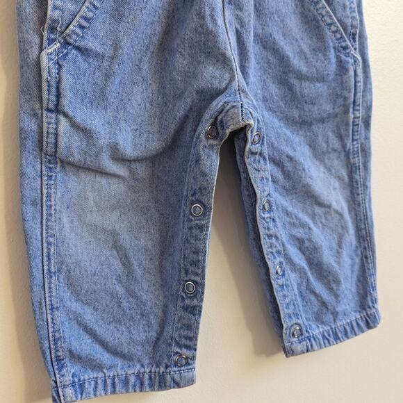 Vtg Lee Overalls Baby Girls Sz 18m 90s Blue Denim Classic Staple Light Wash - Picture 3 of 6